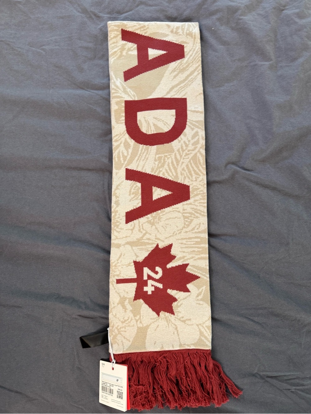 lululemon athletica Team Canada 2024 Cream and Red Fringe Knit Scarf - Picture 2 of 5
